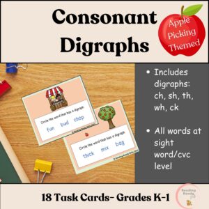 consonant digraphs: apple picking themed task cards for grades K-1.